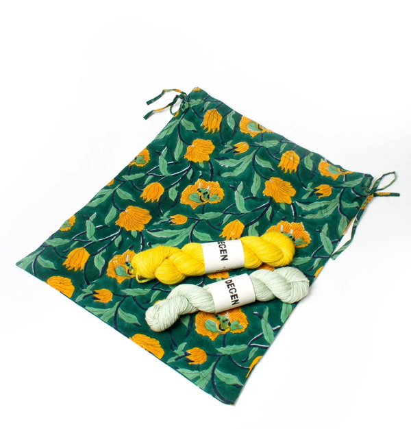 Block Printed Project Bag - Yellow Flowers